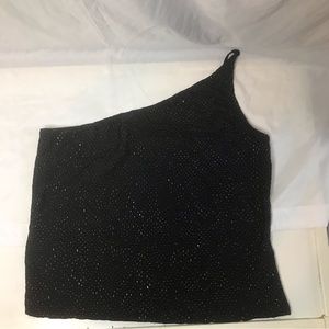 TD4 Womens One Shoulder Strap Crop Black Top. With Black Shine Little Rocks .